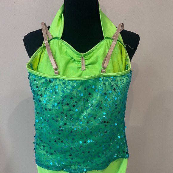 Child Bright green with blue sequin dance costume - Picture 2 of 5